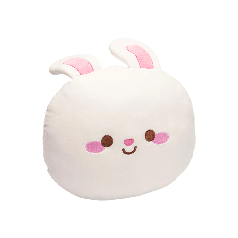 Белая плюшевая круглая подушка в виде кролика